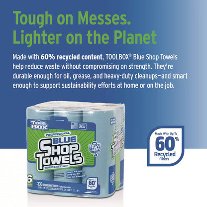Professional Blue (330Ct Total Sheets; 55Ct per Roll; 11 In. X 9 In. Sheet Size; ) 6-Pack Disposable Shop Towel
