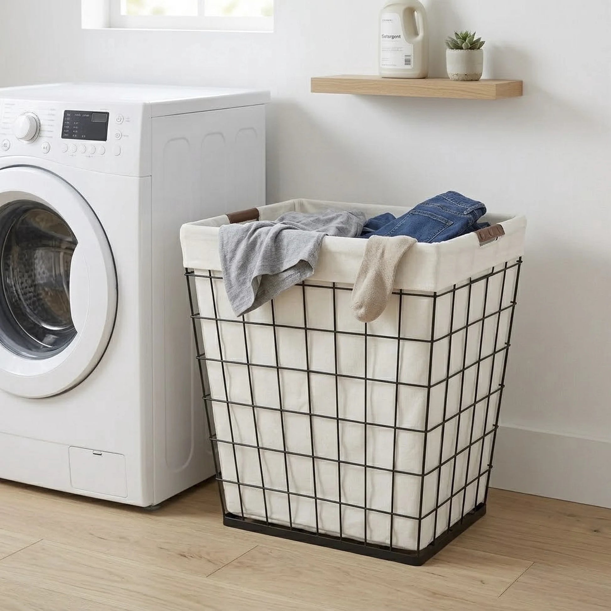75L Rectangular Steel Wire Laundry Hamper with Removable Liner, Natural, Adult