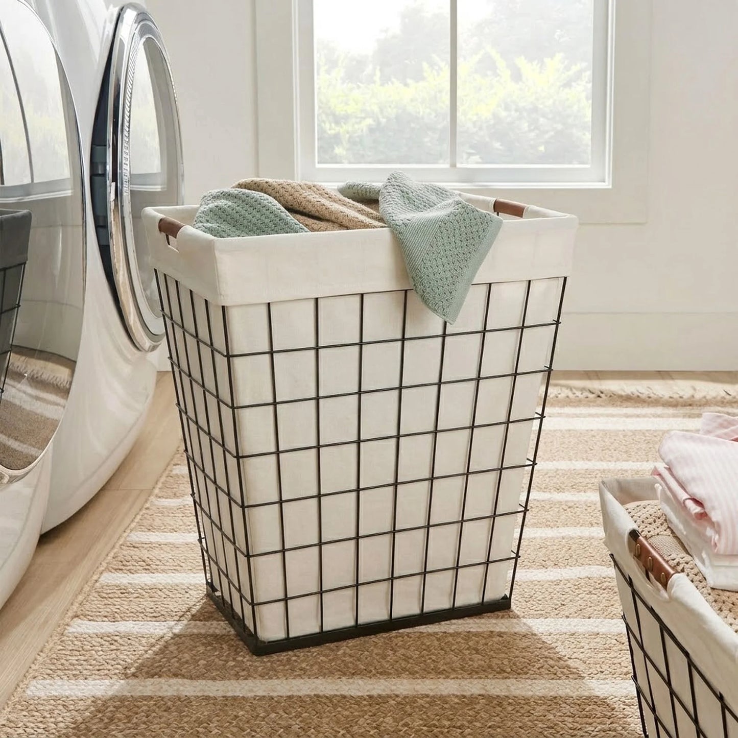 75L Rectangular Steel Wire Laundry Hamper with Removable Liner, Natural, Adult