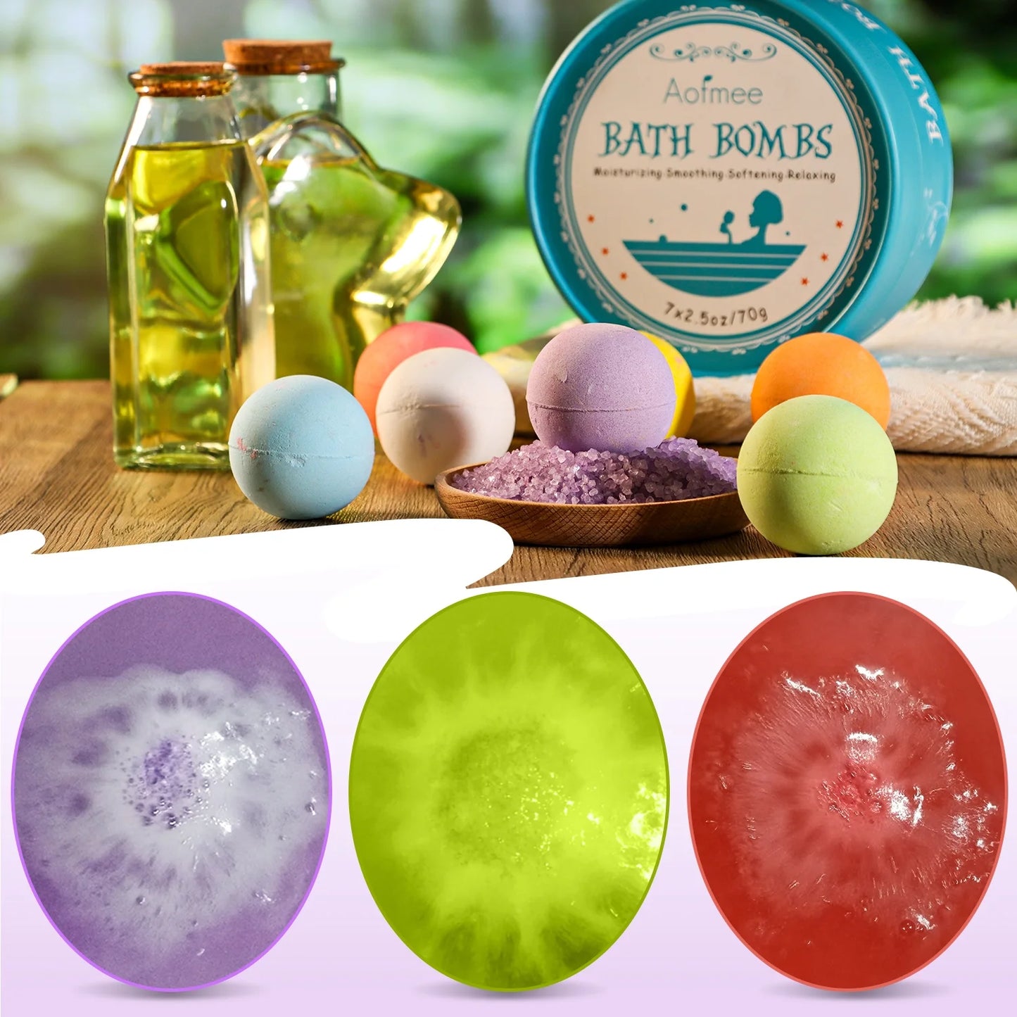 Bath Bombs Set, 7 Natural Spa Bubble Bath Salts, Self Care Gifts Fizzy Set, Perfect Birthday Holiday Gift for Women Kids