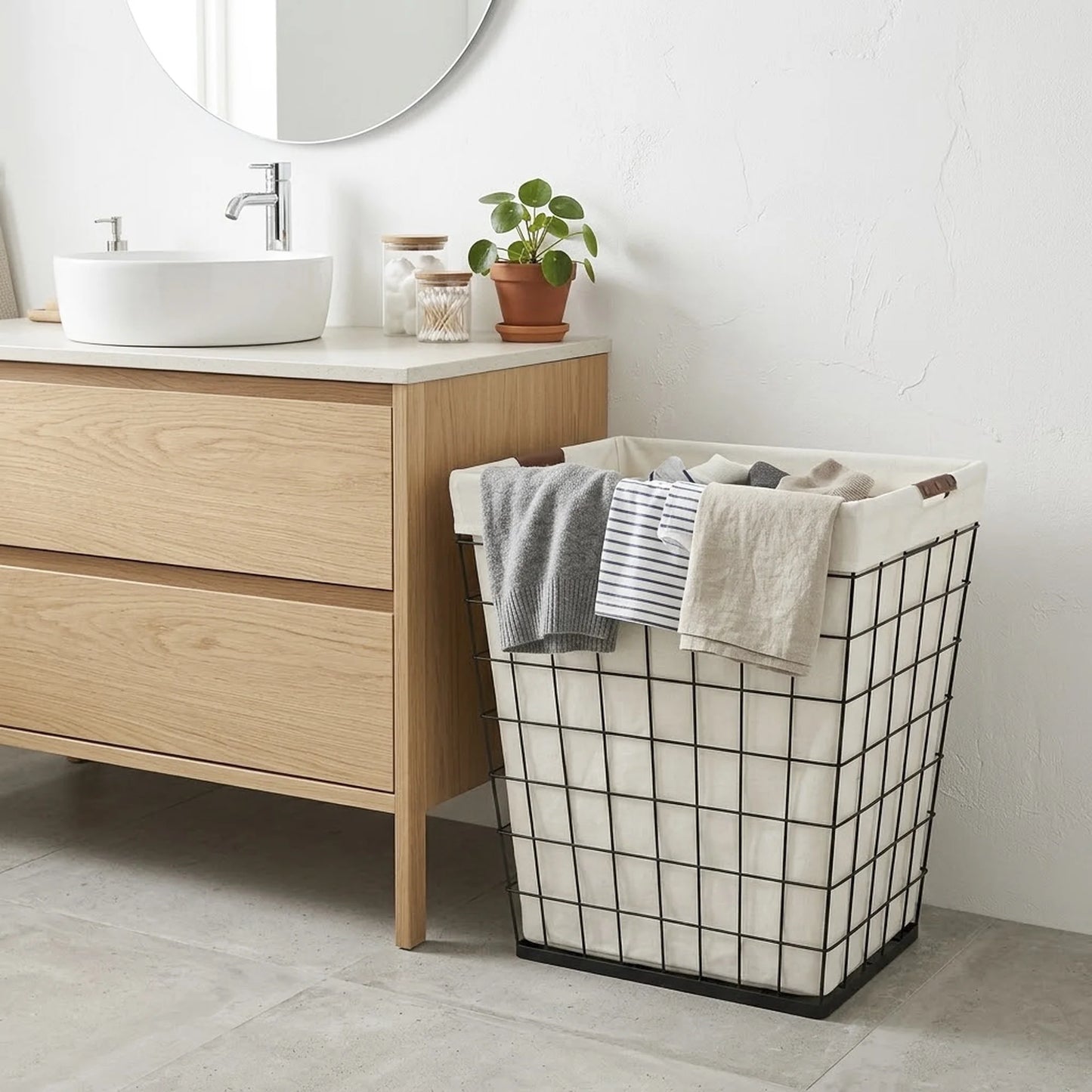 75L Rectangular Steel Wire Laundry Hamper with Removable Liner, Natural, Adult