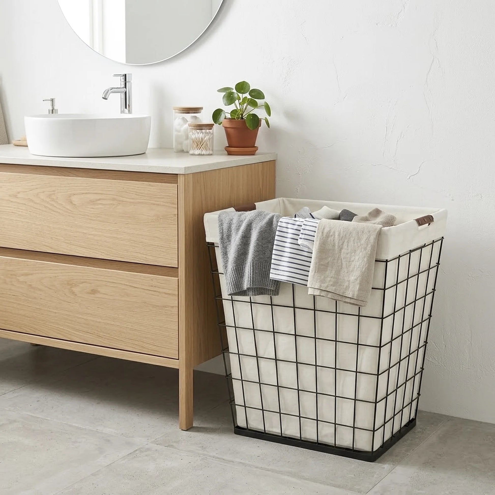 75L Rectangular Steel Wire Laundry Hamper with Removable Liner, Natural, Adult