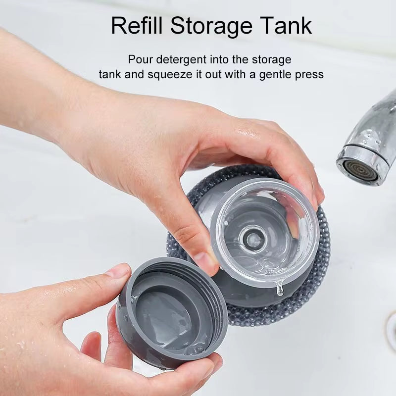 Portable Kitchen Soap Dispensing Dishwashing Tool Brush