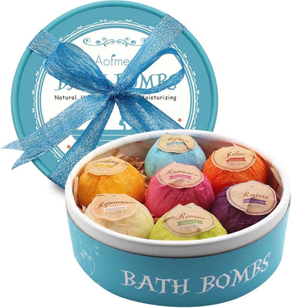 Bath Bombs Set, 7 Natural Spa Bubble Bath Salts, Self Care Gifts Fizzy Set, Perfect Birthday Holiday Gift for Women Kids