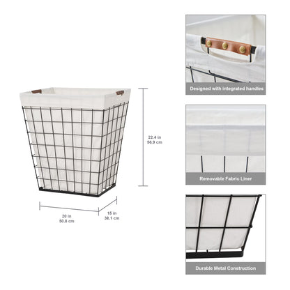 75L Rectangular Steel Wire Laundry Hamper with Removable Liner, Natural, Adult