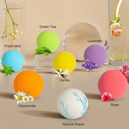 Bath Bombs Set, 7 Natural Spa Bubble Bath Salts, Self Care Gifts Fizzy Set, Perfect Birthday Holiday Gift for Women Kids