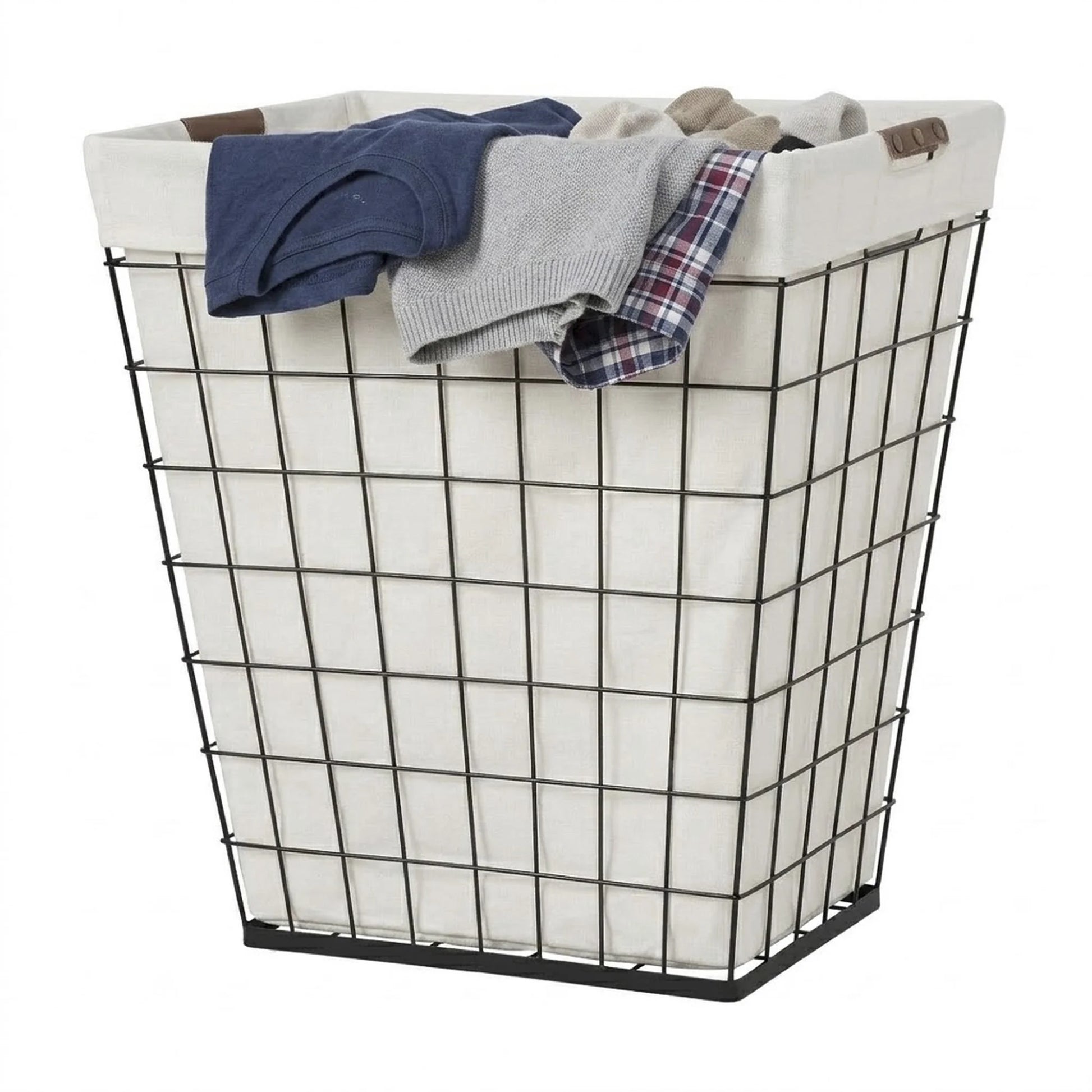 75L Rectangular Steel Wire Laundry Hamper with Removable Liner, Natural, Adult