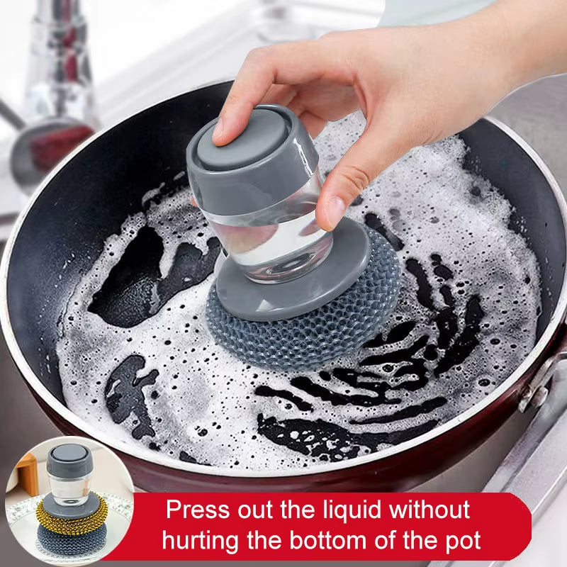 Portable Kitchen Soap Dispensing Dishwashing Tool Brush
