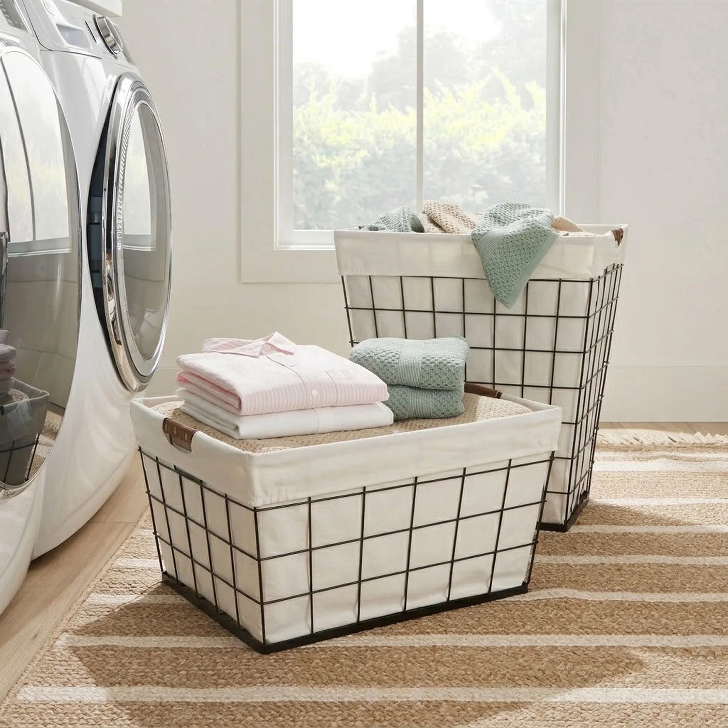 75L Rectangular Steel Wire Laundry Hamper with Removable Liner, Natural, Adult