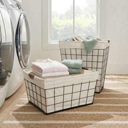 75L Rectangular Steel Wire Laundry Hamper with Removable Liner, Natural, Adult