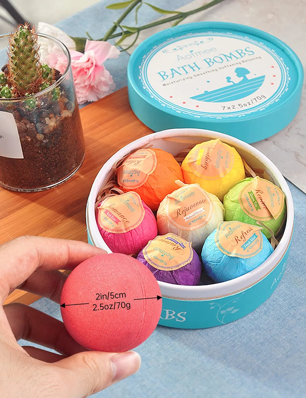 Bath Bombs Set, 7 Natural Spa Bubble Bath Salts, Self Care Gifts Fizzy Set, Perfect Birthday Holiday Gift for Women Kids